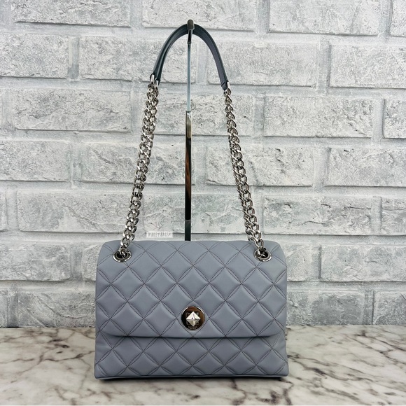 Kate Spade Natalia Quilted Leather Medium Flap Crossbody In Brushed Steel - Picture 2 of 12